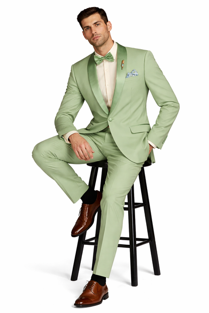 Light Green Tuxedo Suit for Men Satin Lapel Wedding and Prom Suit in Light Green Tuxedo Suit for Men Satin Lapel Wedding and Prom Suit in