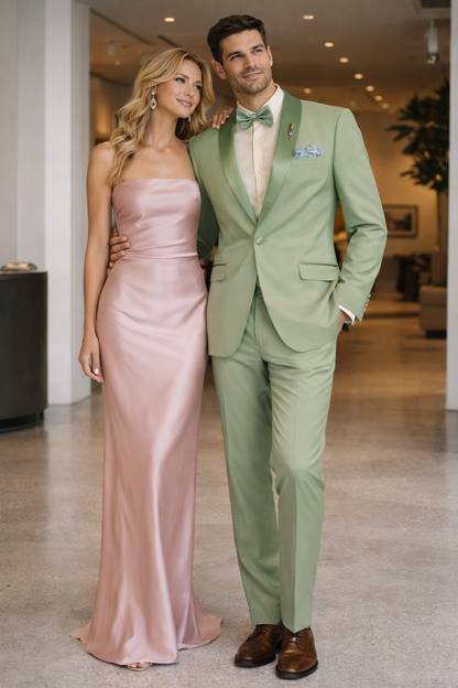 Light Green Tuxedo Suit for Men  Satin Lapel Wedding and Prom Suit in Color Sage Green Tuxedo