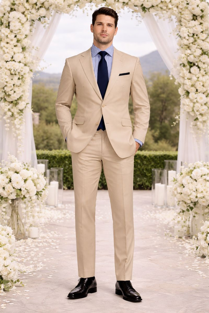 Linen Suit - Mens Summer Suits Tan 2 Button Color - Beach Wedding