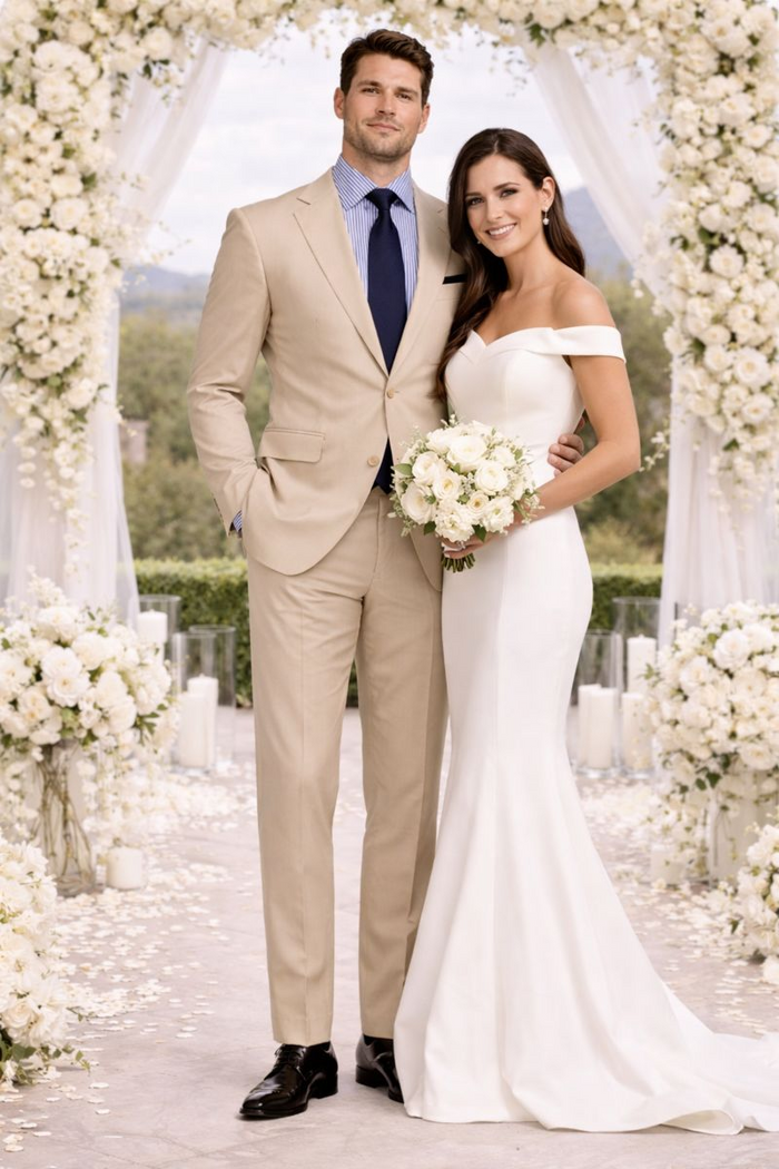 Linen Suit - Mens Summer Suits Tan 2 Button Color - Beach Wedding