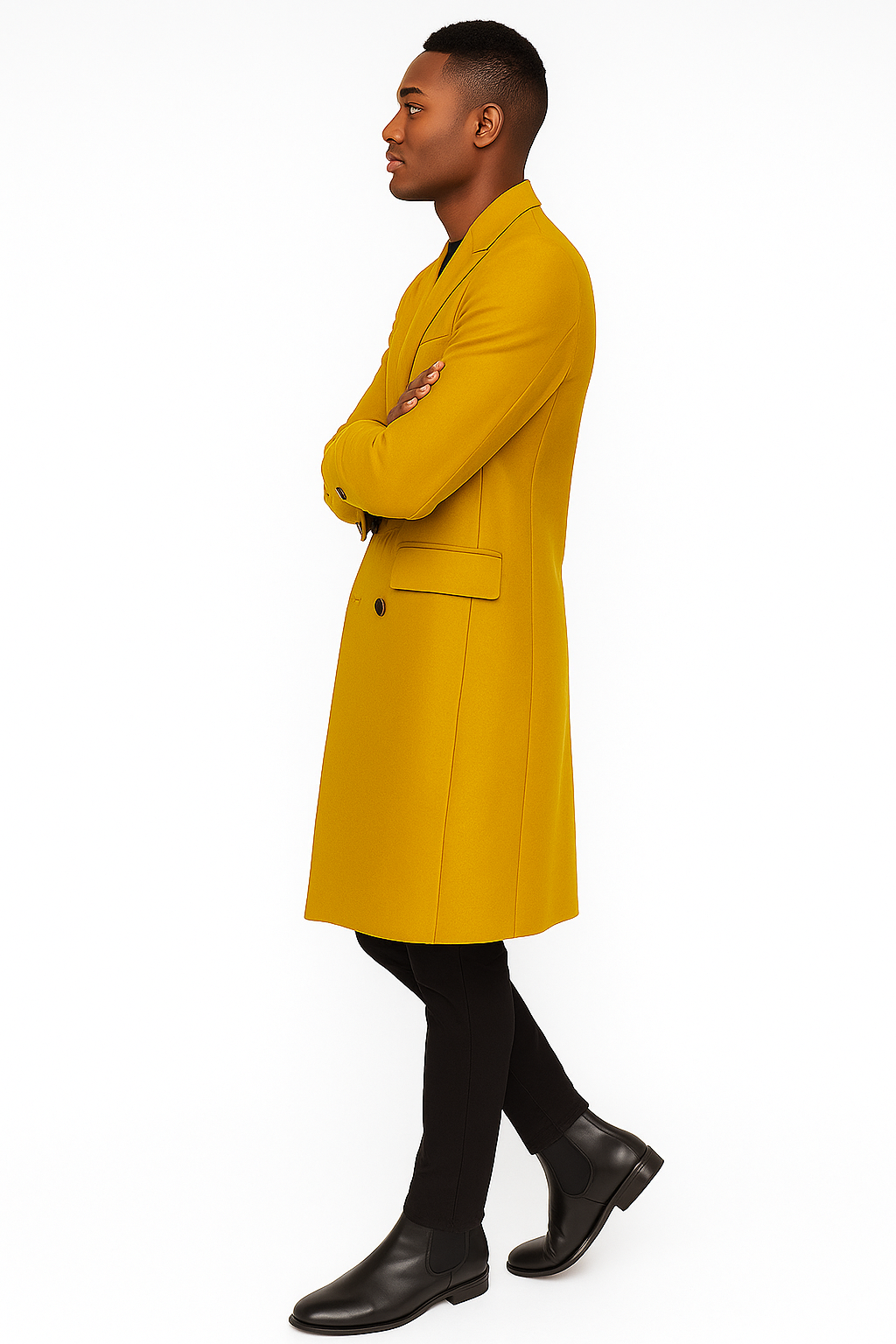 Mens Gold 44 Inch Long Double Breasted Overcoat Winter Men's Topcoat Sale