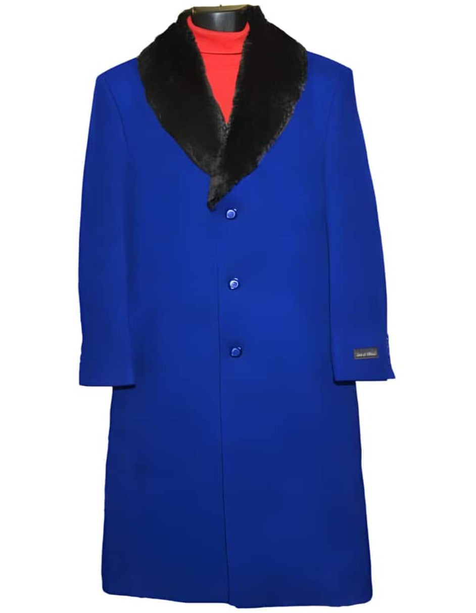 Mens Overcoat - Topcoat For Men - Winter Fabric - Royal Blue 3 Button Wool Ankle length Overcoat ~ Long men's Dress Topcoat - Winter coat 95% Wool Fabric - Men's Tuxedo USA