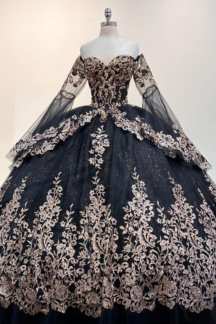 Long Sleeve Off-Shoulder Ball Gown by Elizabeth K GL3184