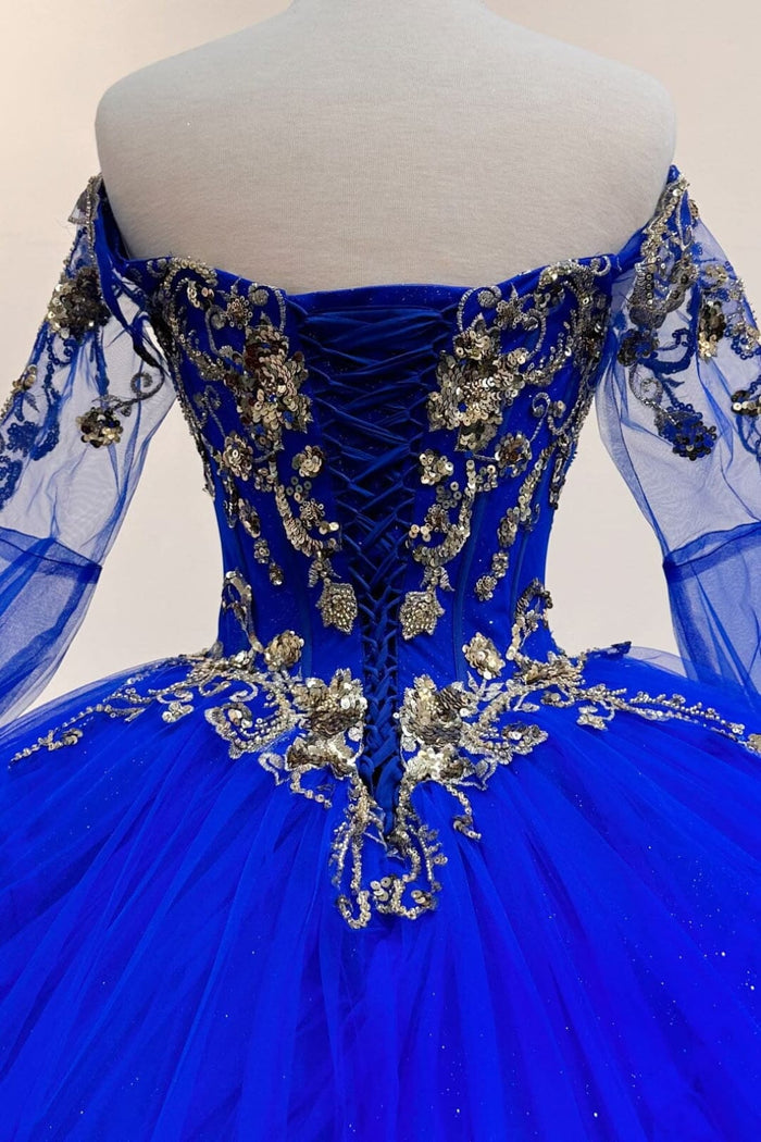 Long Sleeve Off-Shoulder Ball Gown by Elizabeth K GL3184