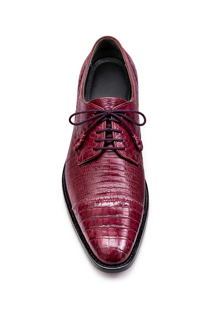 Los Altos Burgundy Caiman Belly & Teju Lizard Cap Toe Oxford Men's Lace Up Shoes