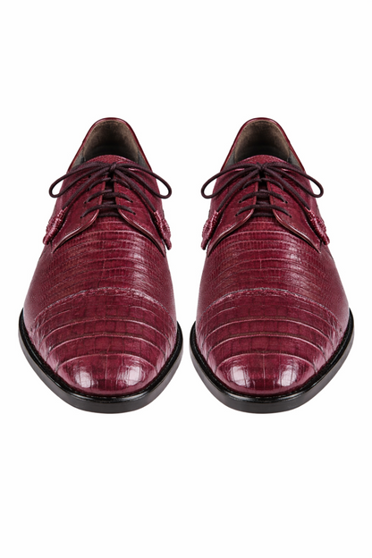 Los Altos Burgundy Caiman Belly & Teju Lizard Cap Toe Oxford Men's Lace Up Shoes