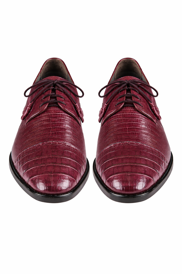 Los Altos Burgundy Caiman Belly & Teju Lizard Cap Toe Oxford Men's Lace Up Shoes