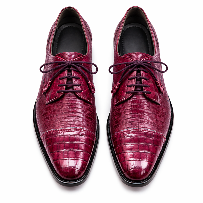 Los Altos Burgundy Caiman Belly & Teju Lizard Cap Toe Oxford Men's Lace Up Shoes
