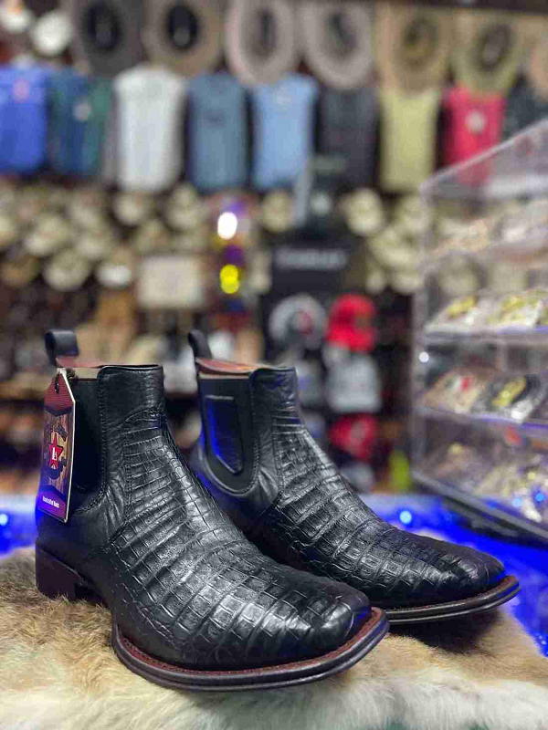 Los Altos Crocodile Belly Exotic Ankle Boots Black