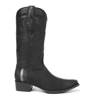 Los Altos Men's Black Stingray with Full Rowstone Finish Snip Toe Boots