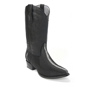 Los Altos Men's Black Stingray with Full Rowstone Finish Snip Toe Boots