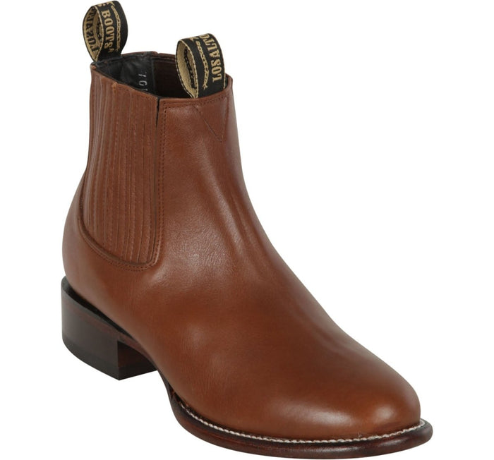 Los Altos Men's Round Toe Leather Short Boots - Brown 50B2107