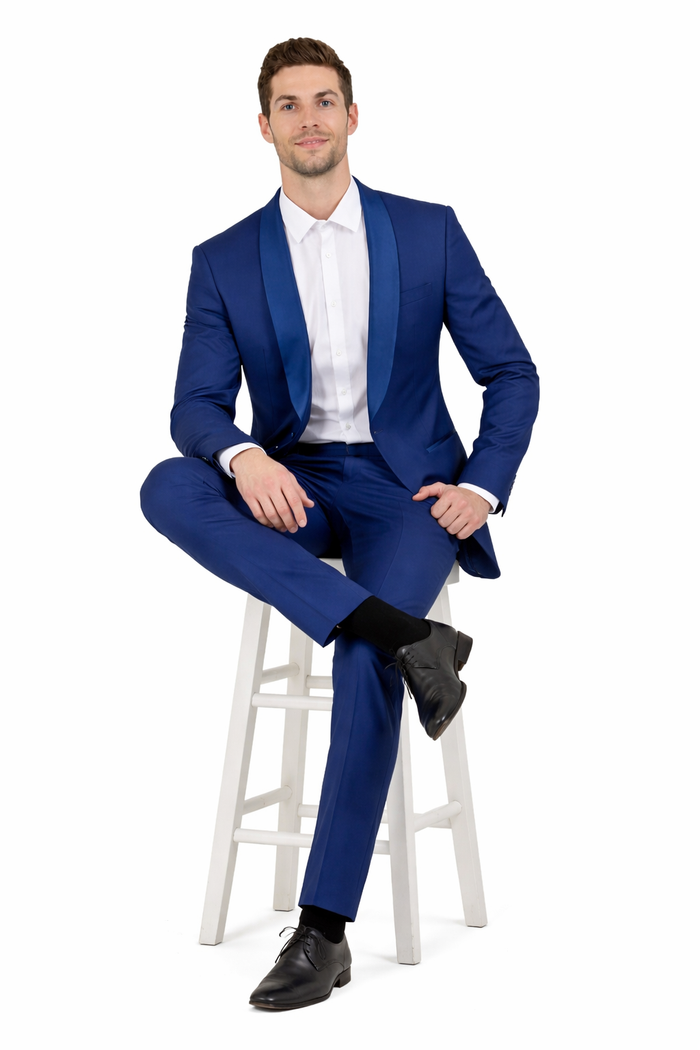 Cobalt Blue Tuxedo with Blue Lapel - All Indigo Blue Wedding Suit - Dark Royal