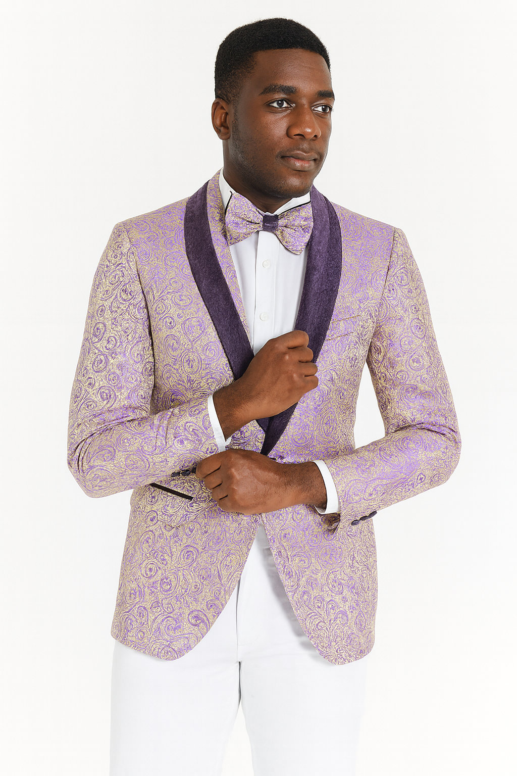 Mens Ivory and Light Purple Lavender Floral Paisley Prom and Wedding Tuxedo Blazer