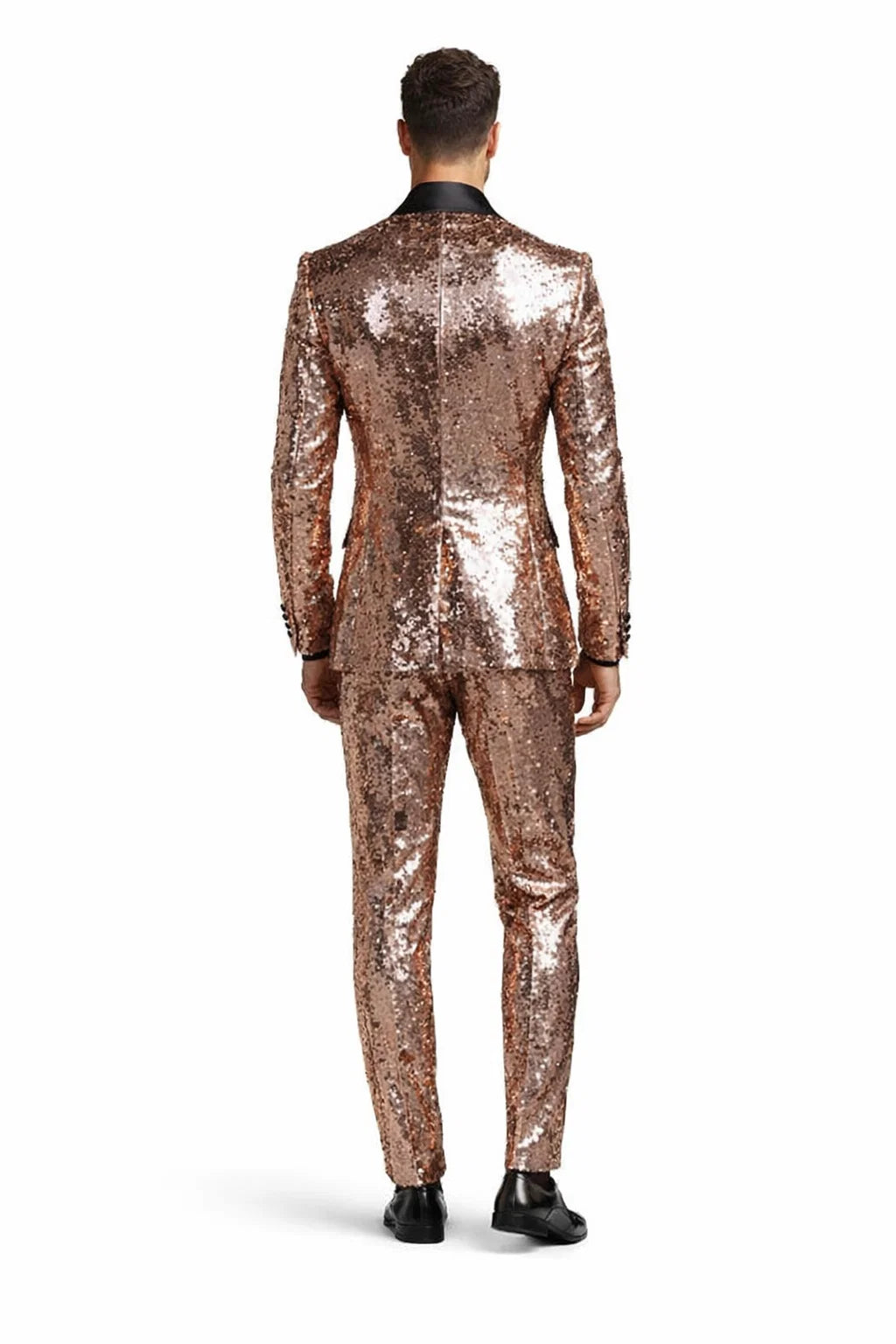 Luxury Rose Gold Sequin Tuxedo Suit for Men  Black Satin Lapel, Perfect for Events & Parties