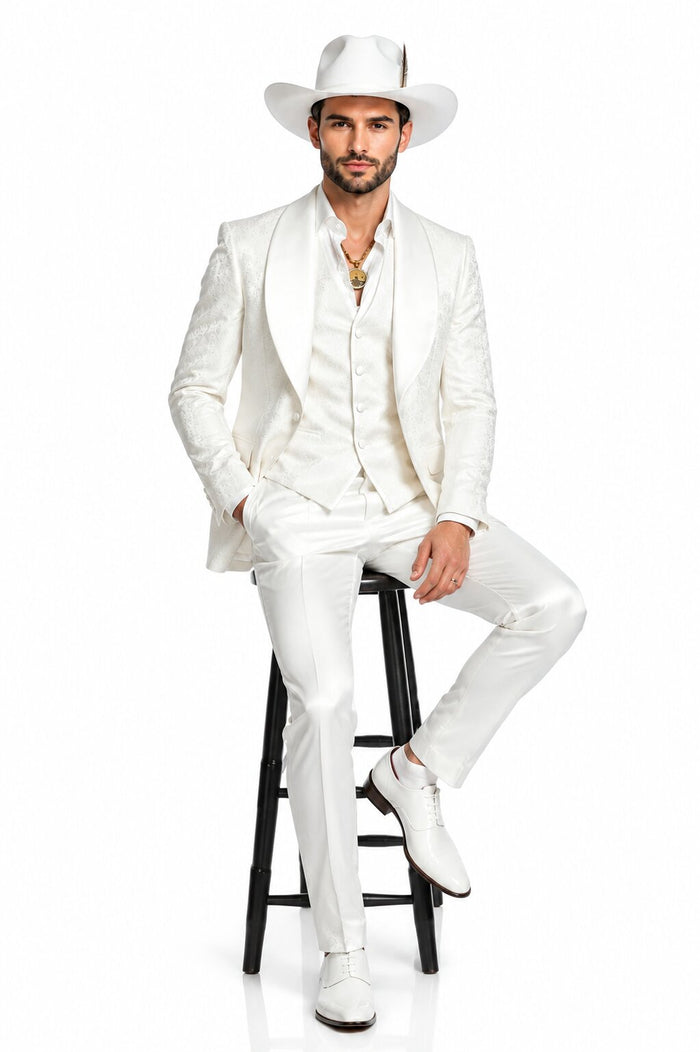 White Luxury Lace 3-Piece Suit for Men – Designer Wedding Tuxedo Set