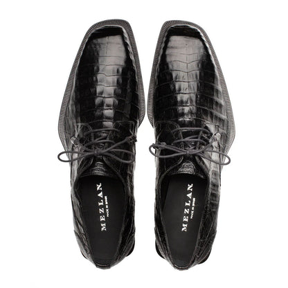Mezlan Ugo Crocodile Square Toe Lace Up Derby Black (50200-F)