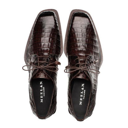 Mezlan Ugo Crocodile Square Toe Lace Up Derby Brown (50200-F)