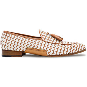 Mezlan Sants Woven Two-Tone Tassel Loafer Bone / Camel (21537)