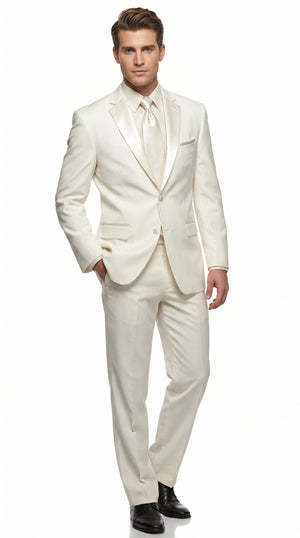 Men’s Ivory Classic Notch Tuxedo with 1 Button Jacket and Matching Pants, Formal Wedding Suit