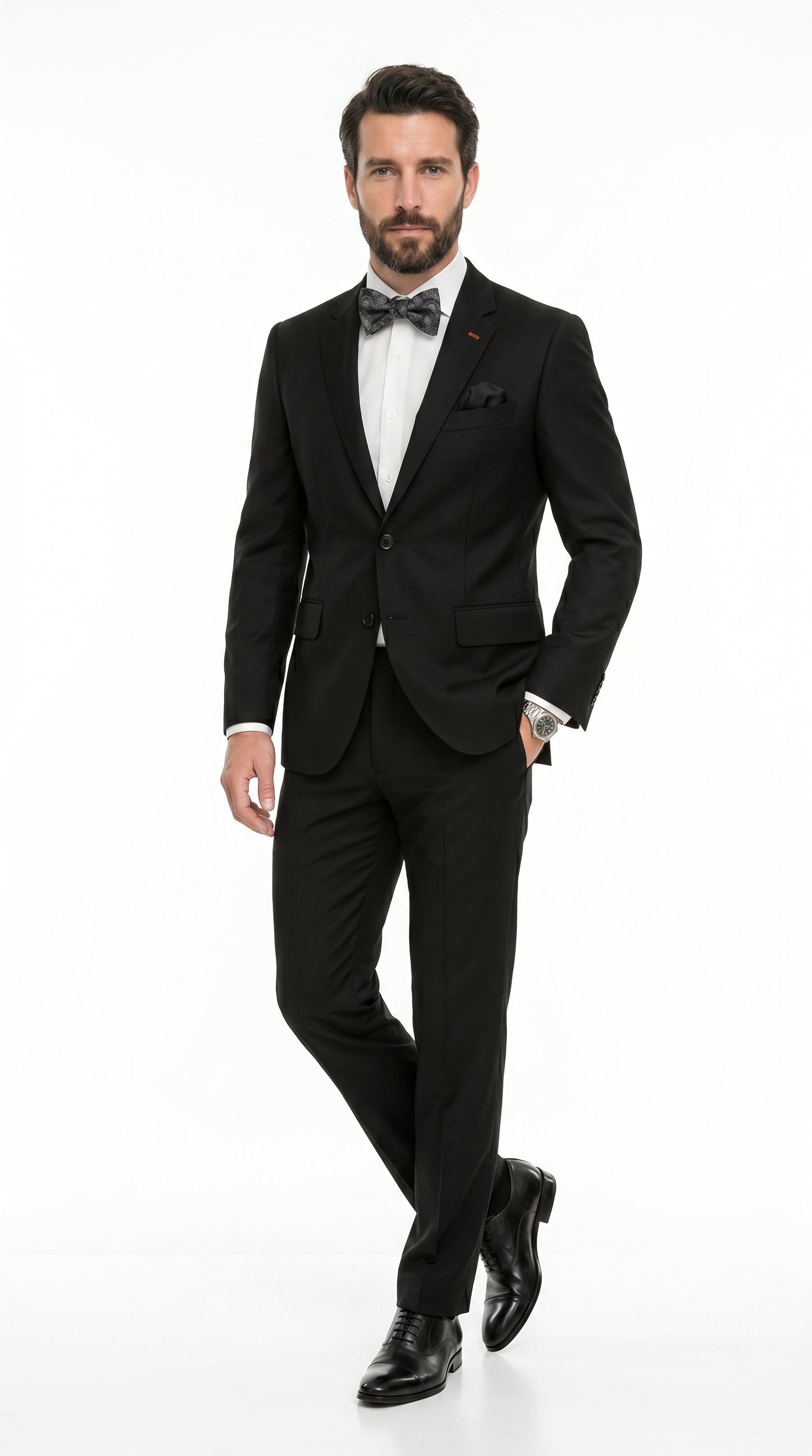 Statement Men’s 100% Wool 2 Piece Italian Made Suit, Subtle Texture Business Formal Suit in Black and Navy
