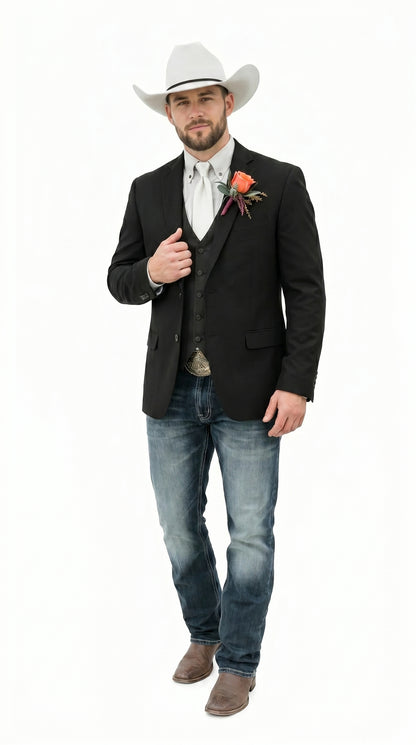 Men’s Western Style Blazer, Classic Cowboy Suit Jacket for Weddings and Country Events in Black, Navy, Sapphire Blue, Charcoal and Olive