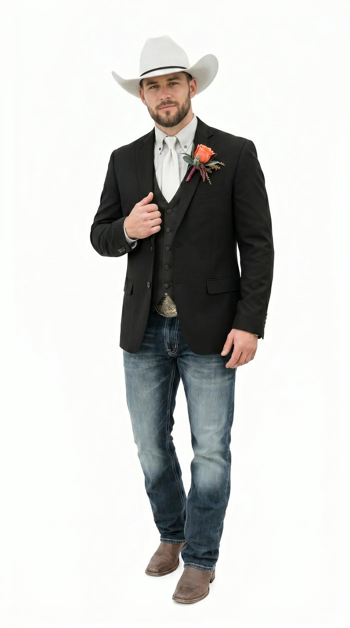 Men’s Western Style Blazer, Classic Cowboy Suit Jacket for Weddings and Country Events in Black, Navy, Sapphire Blue, Charcoal and Olive