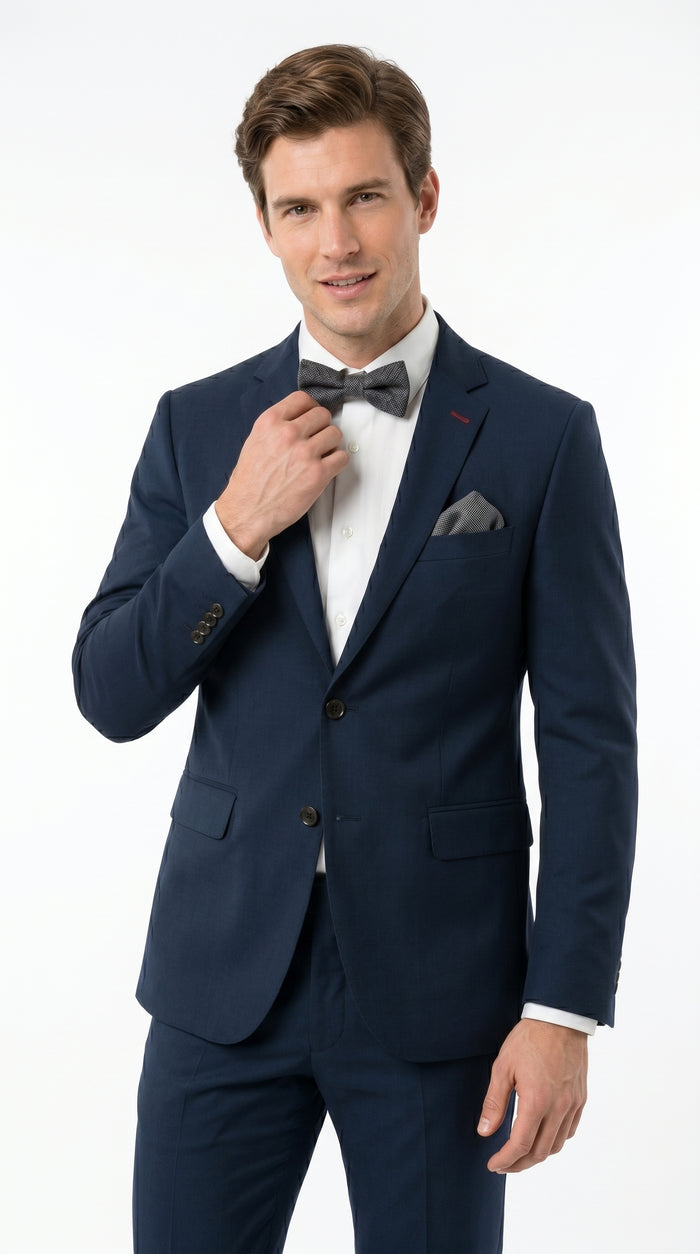 Statement Men’s 100% Wool 2 Piece Italian Made Suit, Subtle Texture Business Formal Suit in Black and Navy