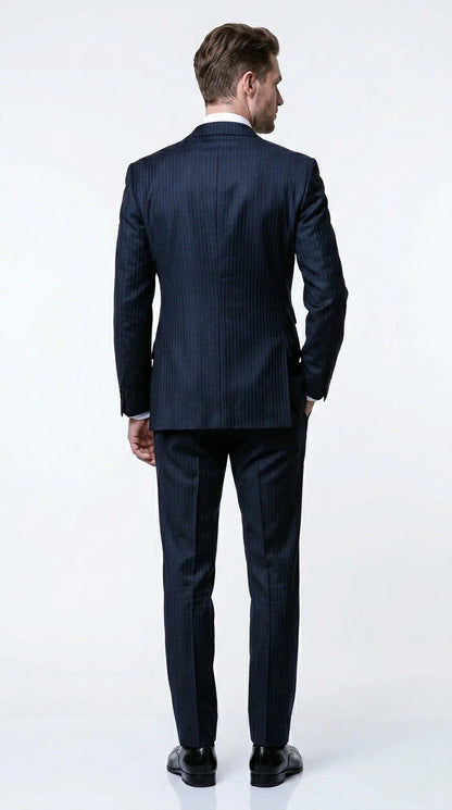 Men’s Navy Herringbone Textured 3 Piece Suit Set, Classic Formal Blazer, Waistcoat and Trouser Outfit