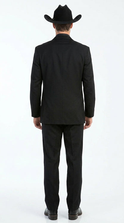 Men’s Black 2 Button Trim Cowboy Suit with Silver Waistcoat, Country Wedding Formal Suit Set