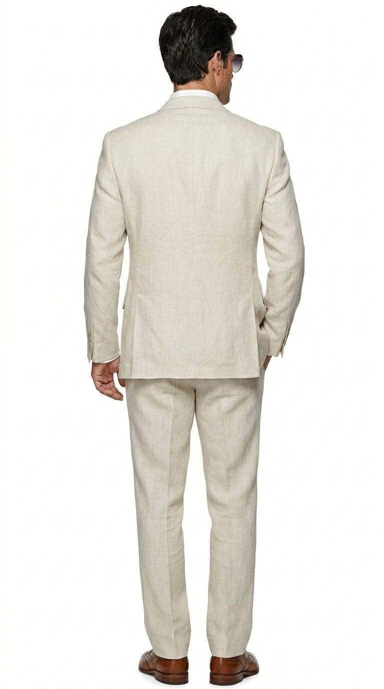 Men’s Natural Sand Light Tan Linen Suit, Summer Beach Wedding Formal Suit Set