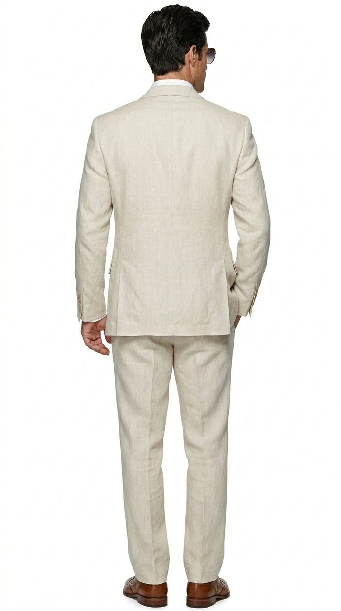 Men’s Natural Sand Light Tan Linen Suit, Summer Beach Wedding Formal Suit Set