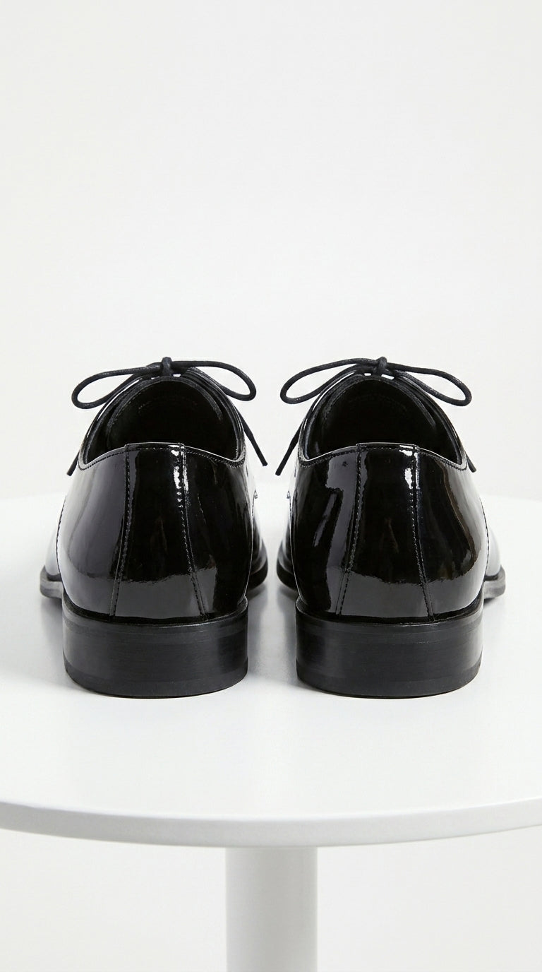Men’s Vangelo TUX-3 Black Patent Oxford Dress Shoes, Formal Wedding Prom Tuxedo Shoes