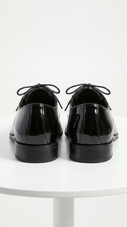 Men’s Vangelo TUX-3 Black Patent Oxford Dress Shoes, Formal Wedding Prom Tuxedo Shoes