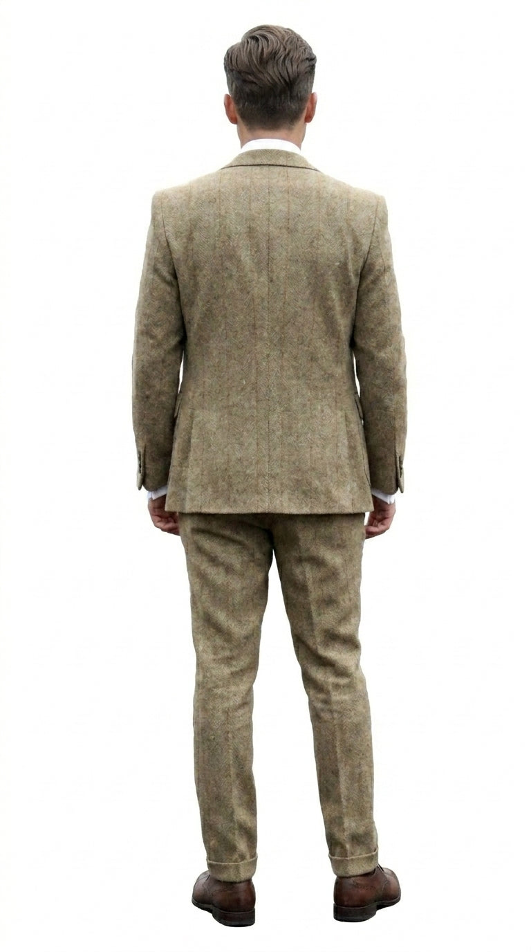 Men’s Taupe Great Gatsby Style 3 Piece Vested Suit, Vintage Wedding Prom Formal Suit Set