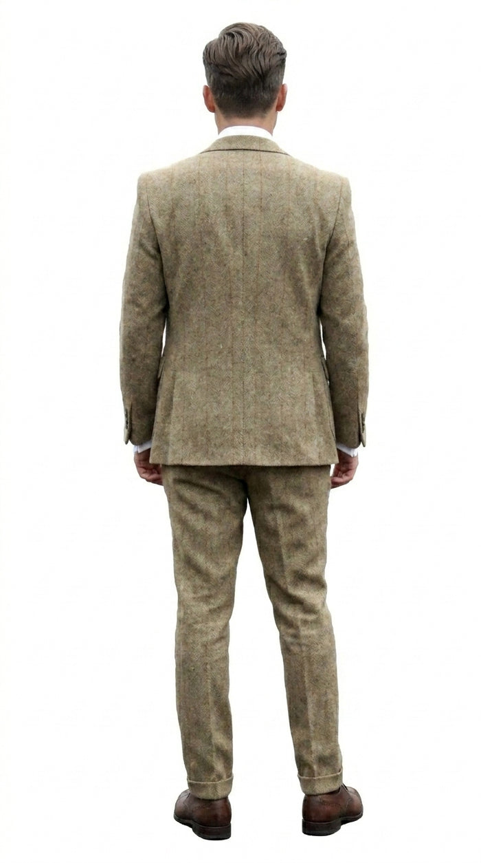 Men’s Taupe Great Gatsby Style 3 Piece Vested Suit, Vintage Wedding Prom Formal Suit Set