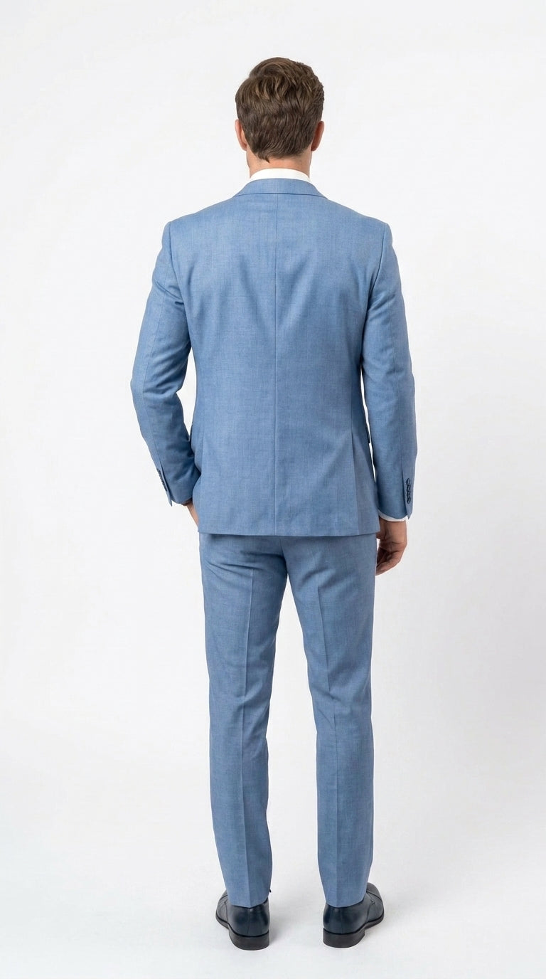 Men’s Steel Blue Sharkskin Textured 3 Piece Suit, Dusty Blue Formal Wedding Dress Suit