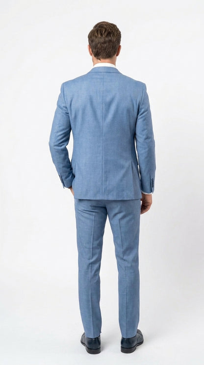 Men’s Steel Blue Sharkskin Textured 3 Piece Suit, Dusty Blue Formal Wedding Dress Suit