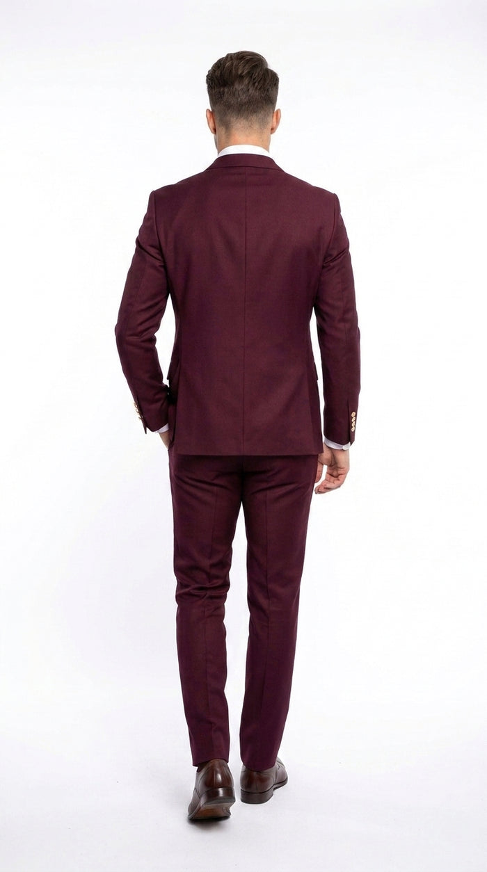 Men’s Burgundy Double Breasted Suit with Gold Buttons, Formal Wedding Prom Dress Suit
