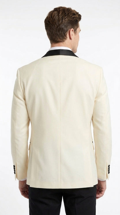 Men’s Ivory and Black Dinner Jacket, One Button Contrast Shawl Collar Formal Tuxedo Blazer
