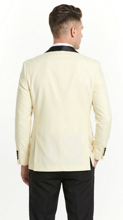 Men’s Ivory Prom Tuxedo Dinner Jacket, Black Shawl Lapel Formal Wedding Blazer