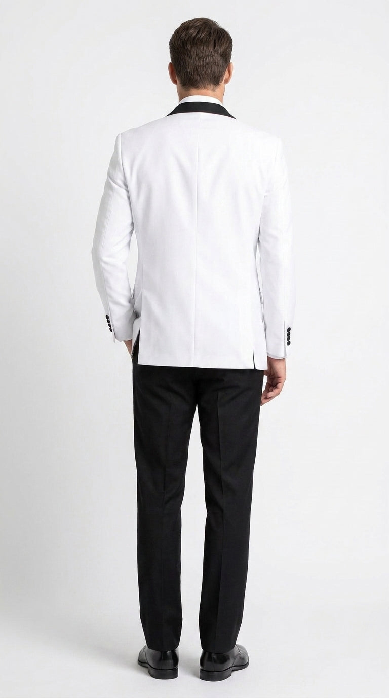 Boys White and Black Two Tone Tuxedo Suit, 2 Button Wedding Party Dinner Jacket with Black Pants