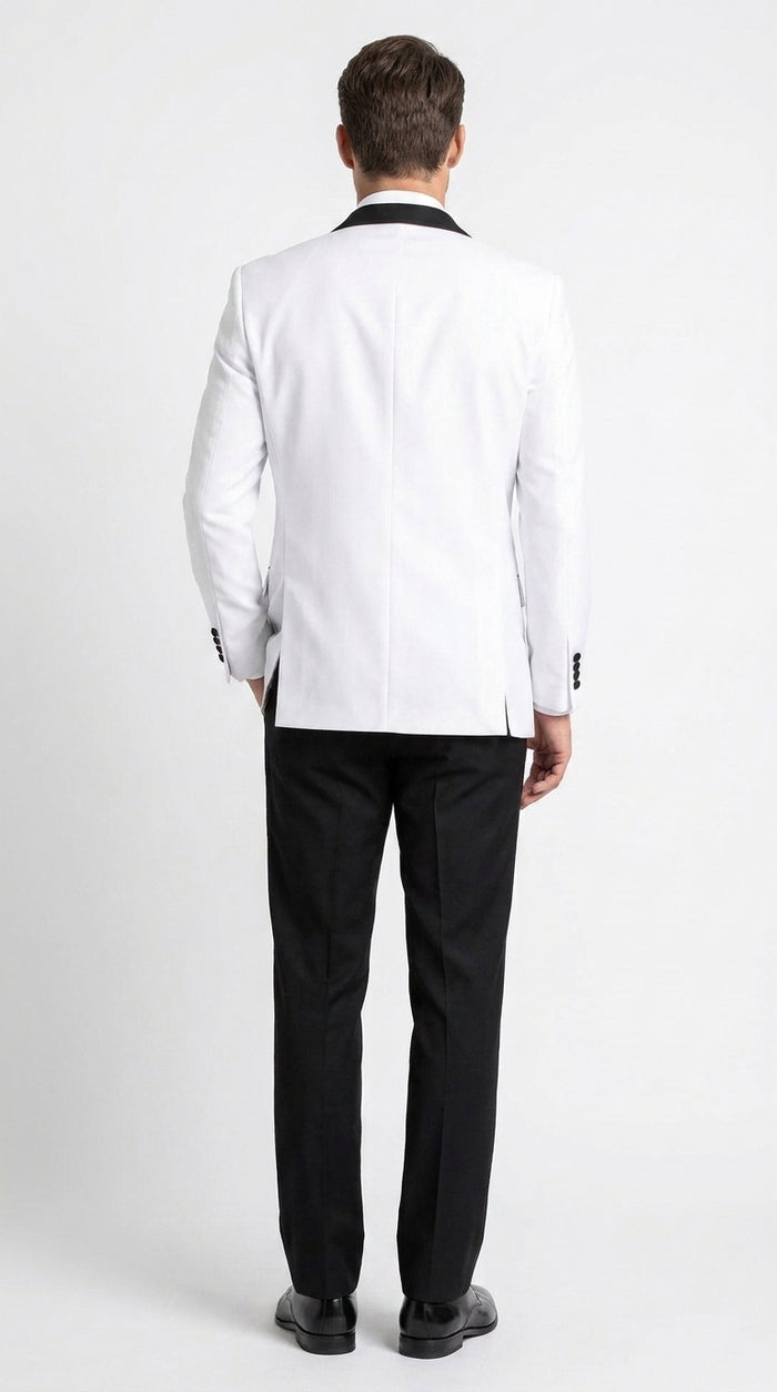 Boys White and Black Two Tone Tuxedo Suit, 2 Button Wedding Party Dinner Jacket with Black Pants