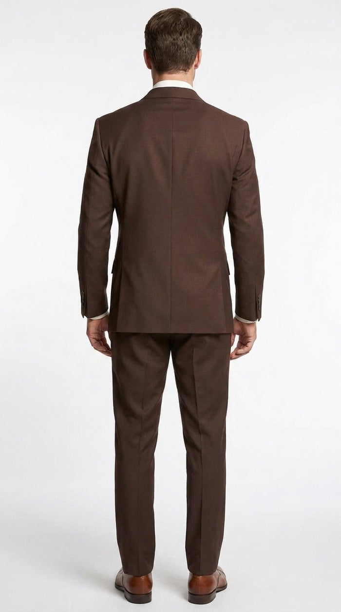 Men's Brown Double-Breasted Poplin Suit – Classic 6 Button Business, Wedding & Formal Suit for Men