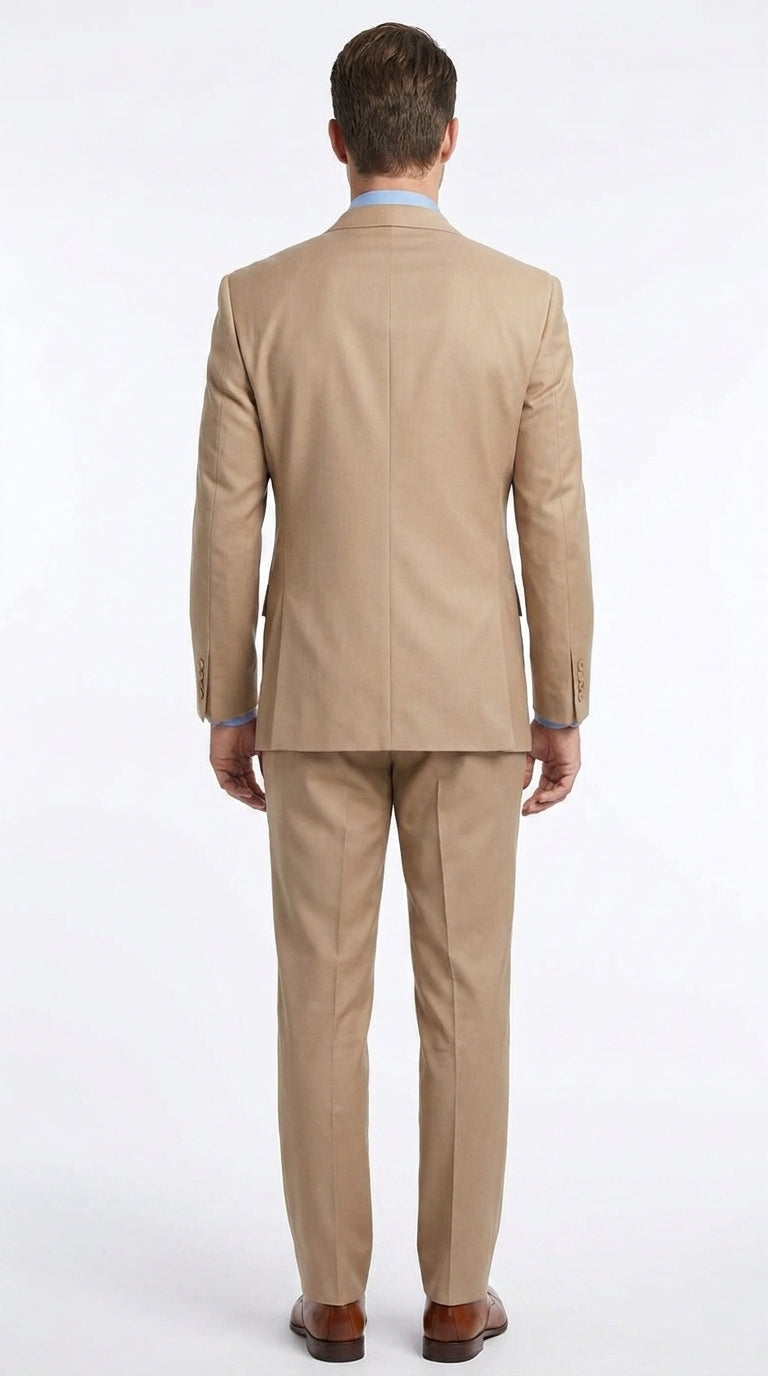 Men’s Tan Double-Breasted Suit – Classic Peak Lapel Business, Wedding and Formal Suit