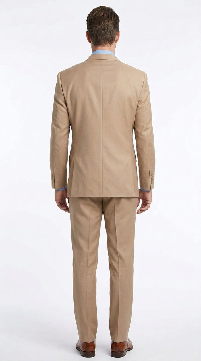 Men’s Tan Double-Breasted Suit – Classic Peak Lapel Business, Wedding and Formal Suit