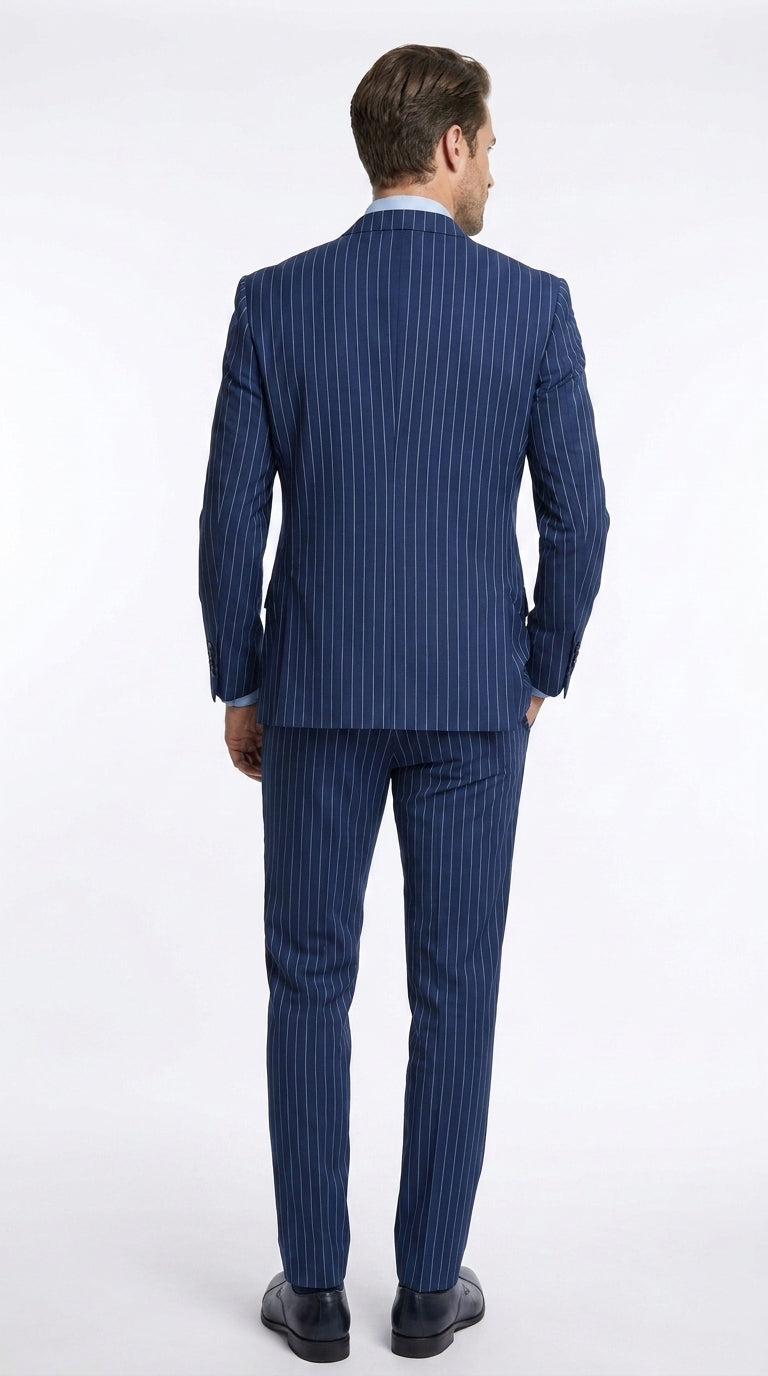 Men’s Royal Blue Pinstripe Double-Breasted Suit – 1920s Gangster Wedding, Prom and Business Suit