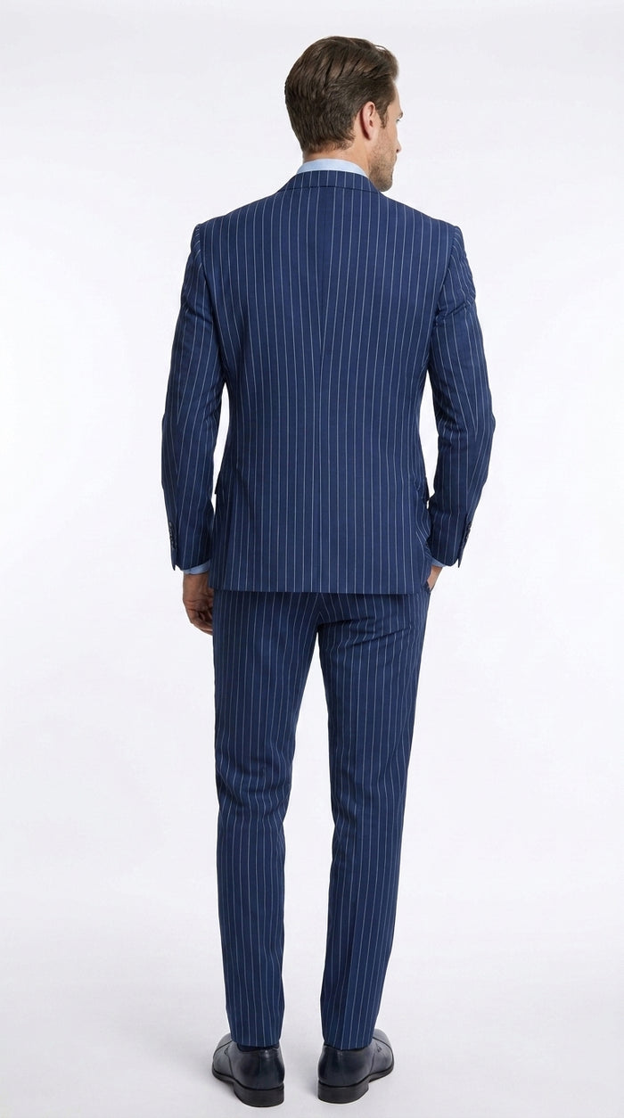 Men’s Royal Blue Pinstripe Double-Breasted Suit – 1920s Gangster Wedding, Prom and Business Suit