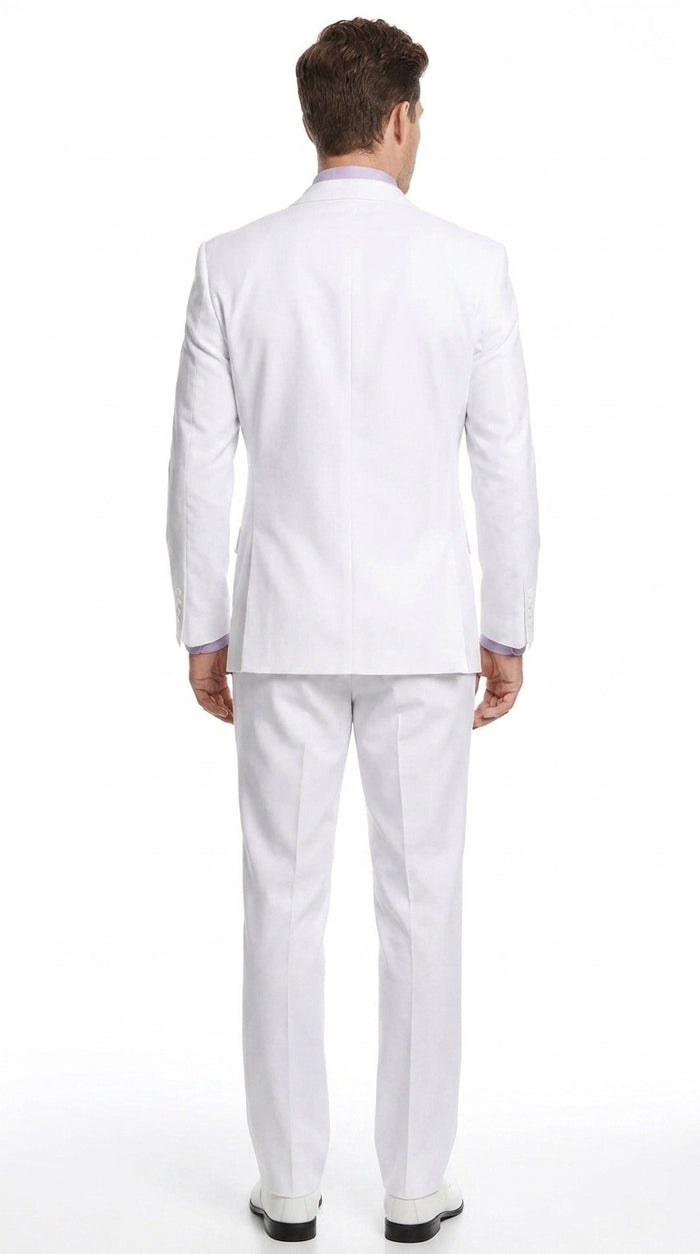 Men’s White Two-Button Poplin Suit – Modern Wedding, Prom and Formal Suit