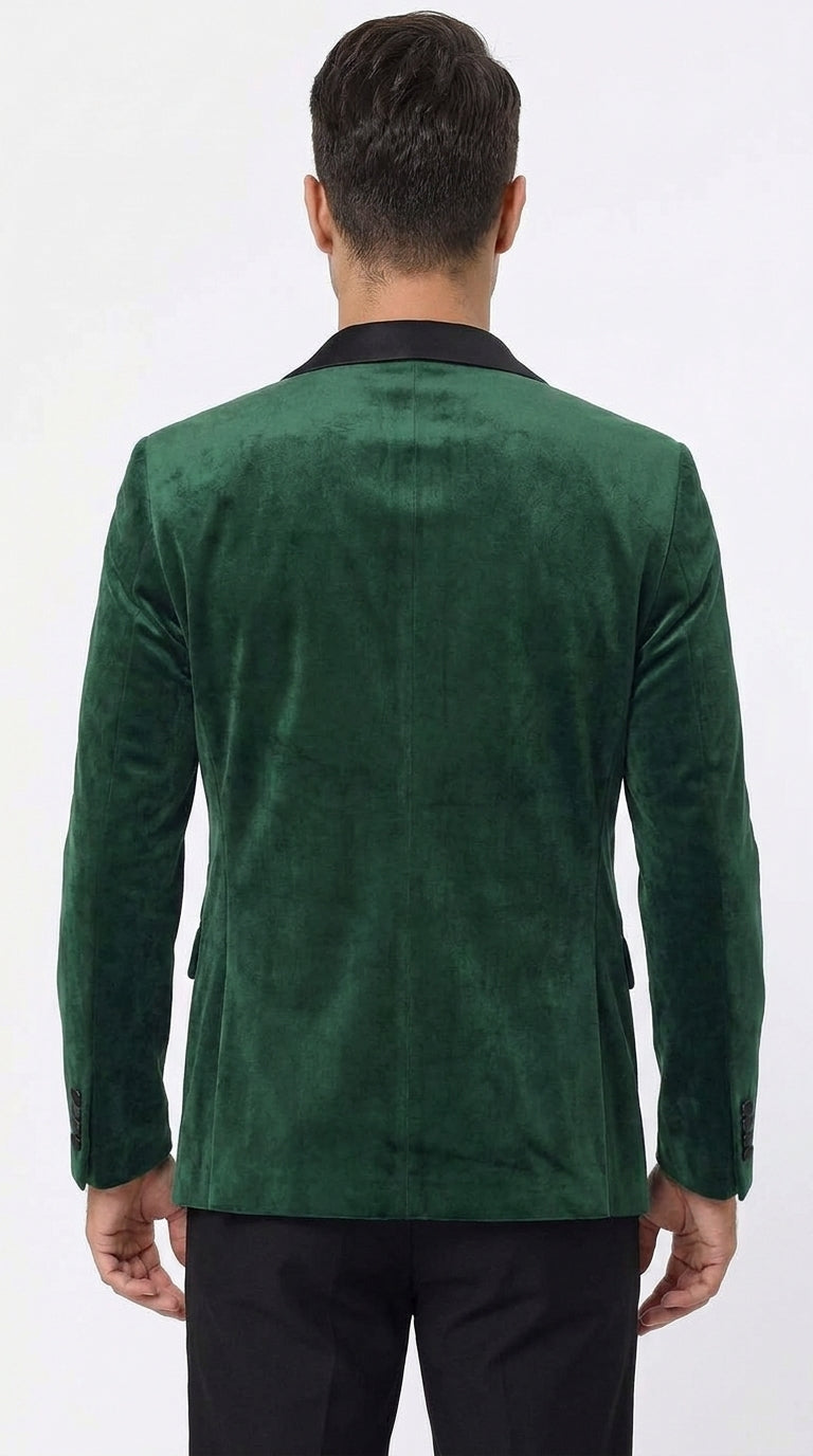 Men’s Hunter Green Velvet Prom Blazer Tuxedo Jacket with Black Peak Lapel